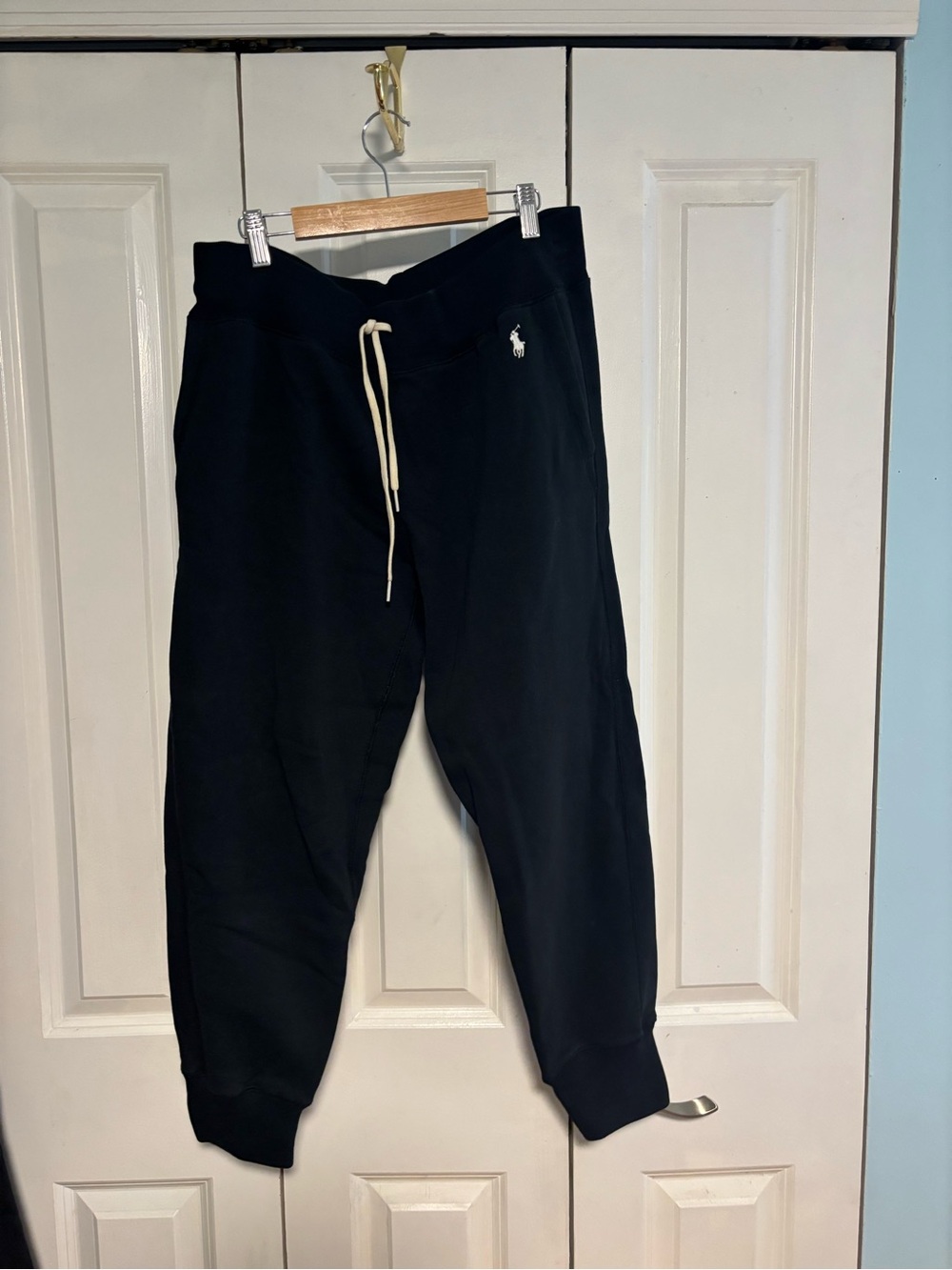 Ralph Lauren Black Track Joggers with Cream Drawstring